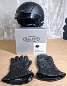 (1) HJC IS-Cruiser Half-Shell Motorcycle Helmet, Large & (1) Pair Of Leather Riding Gloves