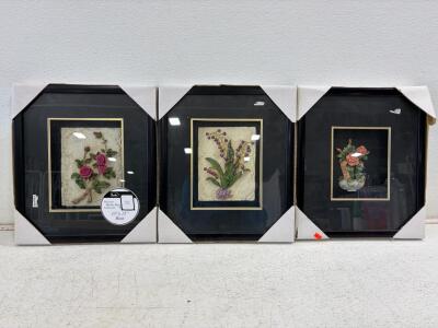 Studio Polyresin Shadow Box Wall Art Set &ndash; Rose & Lily Floral, 13"x15" Black Frame (3 Pieces)