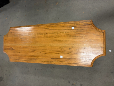 Rectangular Oak and Wrought Iron Coffee Table with Lower Shelf, Scrolled Legs, Approx 48x20x18 in