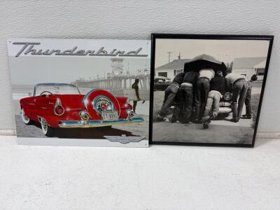Ford Thunderbird Classic 12x16 Metal Sign + Framed 16x16" 1950s Americana Car Photograph