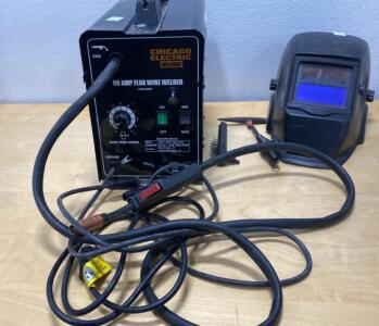 Chicago Electric 90 Amp Flux Wire Welder, 120V, w/ Helmet & Accessories (Powers On)