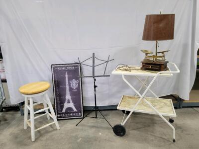 Home Decor Lot! Including: Music Stand, Beverage Cart, Painting, & More!