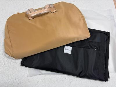 Loulu Tan purse and Journeyman Black Convertible Folding Garment Duffel Bag&mdash;22" Carry-On Size