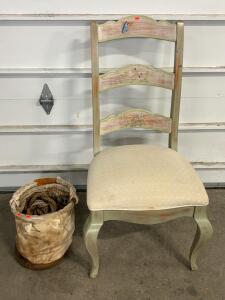 Hand-Painted Ladder-Back Accent Chair & Canvas Bosun Bag with Antique Wooden Deadeyes and Blocks