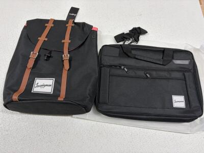 Journeyman Black Backpack and Laptop Bag Set, Fits 15.6" Laptop, Stripe Lining, Polyester. Backpack 17x12x6in. Laptop bag 16x12x3in.