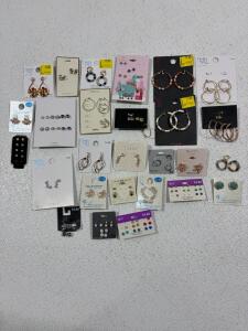 Large Assorted Fashion Earring Lot, 25+ Sets - Time and Tru, NOBO, Hoops, Studs, Multipacks