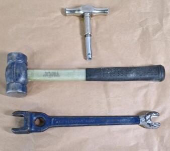 (1) Klein Tools 3146A Linemans Wrench, (1) Klein Tools 809-36 Linemans Double Faced Hammer & (1) Seekonk T-Handle Preset Torque Wrench, 40-InLbs