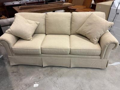 Sherrill 3-Seat Skirted Sofa, Rolled Arms, Beige, Made in USA, Model T50A, 88" Long