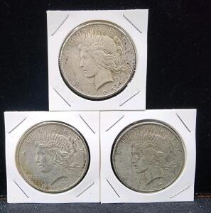(3) Peace Dollar Coins Minted 1922 , Silver Composition, US Mint