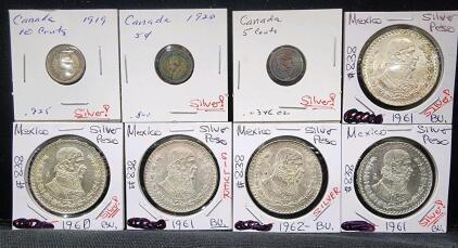 (6) 1919-1962 Assorted Canadian And Mexican Foreign Coins
