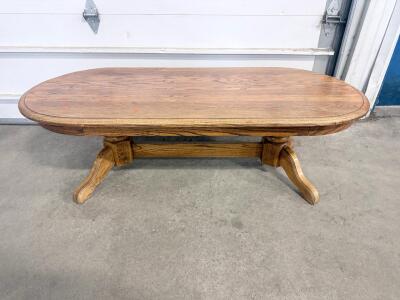 Oak Pedestal Coffee Table, Oval, 48"x24", Traditional Double Pedestal Base