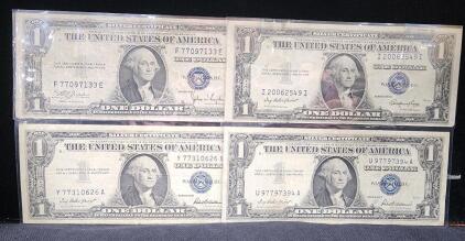 (4) Series 1935-1957 United States One Dollar Silver Certificates