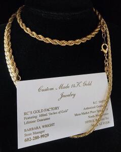 (1) RCs Gold Factory Custom Made 14k Gold Necklace (1) Gold Toned Herringbone Chain Necklace