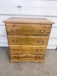 Traditional 4-Drawer Oak Finish Dresser with Brass Handles, Approx. 32"W x 39"H