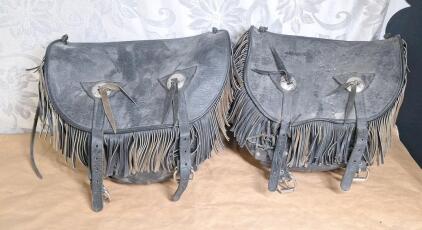 (1) Vintage Set Of Fringed Leather Saddle Bags