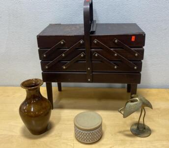 Vintage Sewing Box with Sewing Accessories- Delilah B Vase - Brass Decor