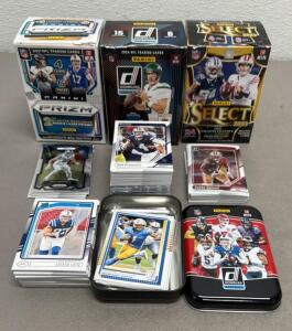 2024 Donruss, 2021 Prizm, 2023 Select NFL Trading Card Lot with Tin, 200+ Cards, Rookies
