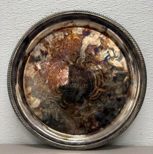Silver-Plated Commemorative Tray, 60th Anniversary, Engraved, Dated April 24, 1937