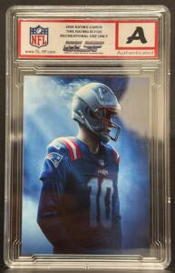 Custom GLSF NFL Trading Card Patriots #10 Encased 2026 Theme, Authenticated, Mac Jones Art