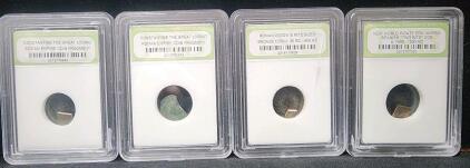 (2) Constantine The Great C330AD Roman Empire acoin Fragment (1) Roman Widows Mite Sized Bronze Coin C 50BC- 400AD (1) New World Pirate Era Nummis Spanish "Two Bits" Cob C 1490-1590AD