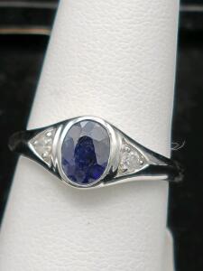 .925 Sapphire Diamond Oscar Friedman Ring, Size 6.5