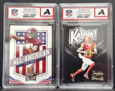 2021 Leaf Draft All-American Mac Jones #46 & Custom Jayden Daniels Kaboom! Football Cards, GLSF Authenticated