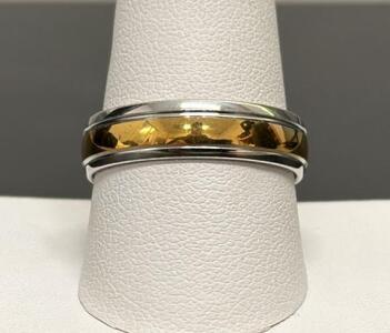 Men&rsquo;s Dual Tone Tungsten Wedding Band, Size 10, Gold Inlay, Comfort Fit, 6.5mm Wide