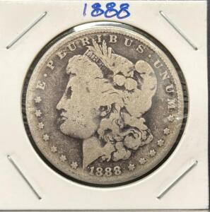 1888-O Morgan Silver Dollar, New Orleans Mint, 90% Silver, Heavy Circulation