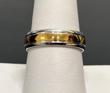 Men's Titanium Two-Tone Gold & Silver Band, Size 9, Engraved "TITANIUM", Hypoallergenic