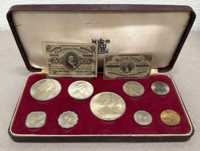 Bahamas Coin Proof Set with 1960s Queen Elizabeth II Coins & U.S. Civil War Era Fractional Notes (2.8723 oz. Silver Total)