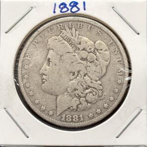 1881 Morgan Silver Dollar USA, 90% Silver, Philadelphia Mint (No Mark), Circulated