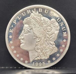 1995 Morgan Dollar Replica ( SILVER CONTENT VERIFIED) 1 lb .999 Fine Pure Silver Round, Proof-like Finish, 3.5" Diameter