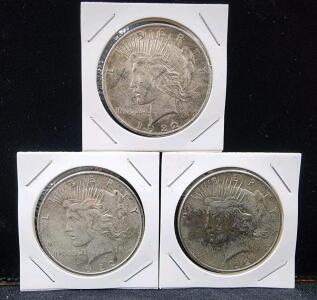 (3) Peace Dollar Coins dated 1922 , U.S. Mint, 1 Dollar, Silver Composition