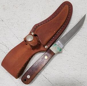 (1) Fixed Blade Schrader Utility Knife With Wood Handle And Sheath