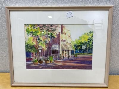 M.S. Orndorff Original Watercolor, Hyde Park Boise Street Scene, Framed, 20x13