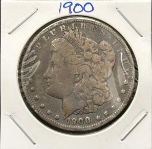 1900 Morgan Silver Dollar, Philadelphia Mint, 90% Silver, Fine Circulated Condition, US Coin
