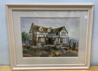 R. York Limited Edition 1058/2500 Framed Print &ndash; English Tudor Cottage Garden, Hand-signed 32x26