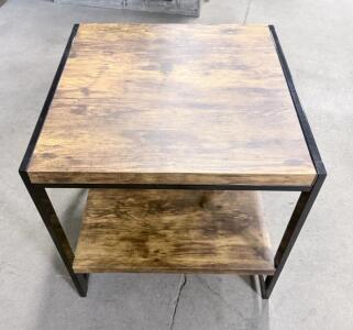 Industrial Metal and Rustic Wood End Table, 2-Tier, 16"x16"x20", Modern Side Table