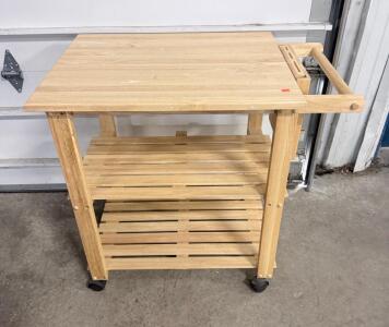Solid Wood Kitchen Cart with Shelves, Knife Block & Handle, Rolling Utility Island 29x18x34"