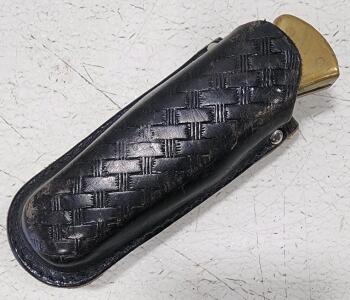 (1) Camillus Wood Handle Pocket Knive With Geniune Leather Sheath
