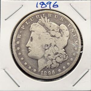 1896-O Morgan Silver Dollar, New Orleans Mint, 90% Silver, Circulated, Eagle Reverse