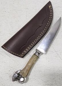 (1) Fixed Blade Knive With Stag Handle And Chrome Finish Butt Cap And Sheath