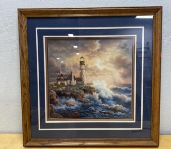 Framed Lighthouse Coastal Art Print with Triple Mat and Wood Frame 23x23