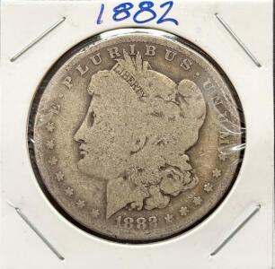 1882 Morgan Silver Dollar, Philadelphia Mint, 90% Silver, Circulated Condition