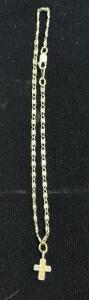 Gold Chain Necklace with Cross Pendant, Yellow Stones, "925" Mark, Lobster Clasp