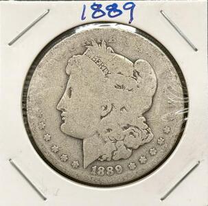 1889-O Morgan Silver Dollar, New Orleans Mint, 90% Silver, Circulated, Eagle Reverse, $1 Coin