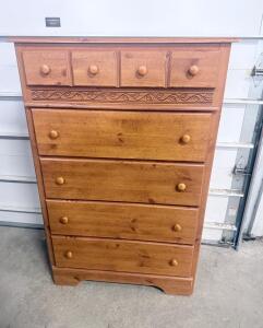 Solid Wood 6-Drawer Tall Chest Dresser with Carved Detailing, Light Natural Finish, 48"x36"x17"