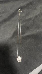 Sterling Silver Turtle Pendant Necklace, 925 Italy, Cable Chain, 18in, Gold Accent, Spring Ring Clasp