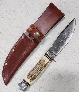 (1) Othello Anthony Wingen Jr. Stag Handle Skinning Knife With Sheath
