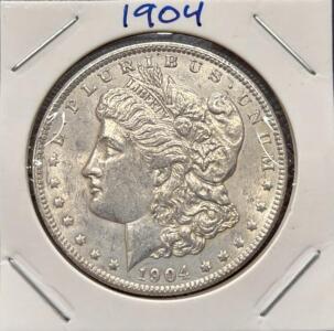 1904 Morgan Silver Dollar, 90% Silver, Philadelphia, Uncertified, 26.73g, 38.1mm